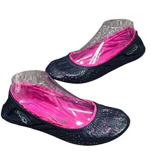 Ballasox Portable Ballet Flats Womens 8 Navy Blue Soft Leather Foldable Shoes